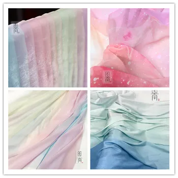 Chino stlye paisaje tejido jacquard/Gasa Macarone impresión en color hanfu tela para DIY vestido de 1order=1pc(tamaño:100x150cm)