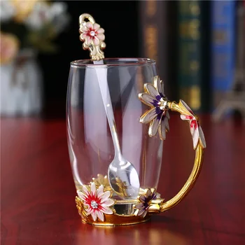 Creativo Esmalte de Taza de Agua 3D de Cristal de Cristal de la Flor de la Taza de Té de Regalo