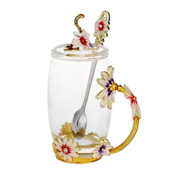 Creativo Esmalte de Taza de Agua 3D de Cristal de Cristal de la Flor de la Taza de Té de Regalo