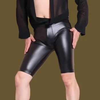 Hombres Sexy Salvaje de PVC Imitación de Cuero de Cinco punto Pantalones Ajustados pantalones Cortos de Boxeador Wetlook Clubwear Suspensorio Fetiche del Gay de Desgaste de lencería Erótica