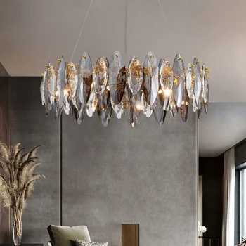 Lámparas modernas de cristal Colgante de la Luz para la sala de estar de lujo de la decoración del hogar, accesorios de la ronda led de oro cristal de la lámpara brillo