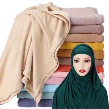 Suave Jersey Hiyab con Interior Turbante Tapa para las Mujeres Musulmanas Instante la Cabeza se Envuelve el Islam Listo Para usar Velo Velo Mantones de Cubierta Completa